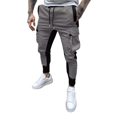 Casual Cargo Pants for Men Drawstring Multi Pocket Bound Feet Tapered Trousers Trendy Baggy Gym Spring Fall Overalls