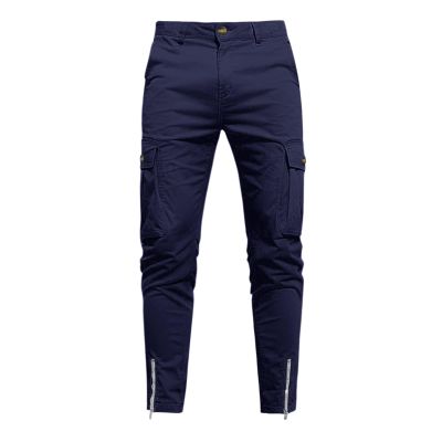 Daily Casual Pants for Men Multi Pocket Cuffs Zipper Belt Tapered Trousers Fashion Outdoor Running Training Overalls