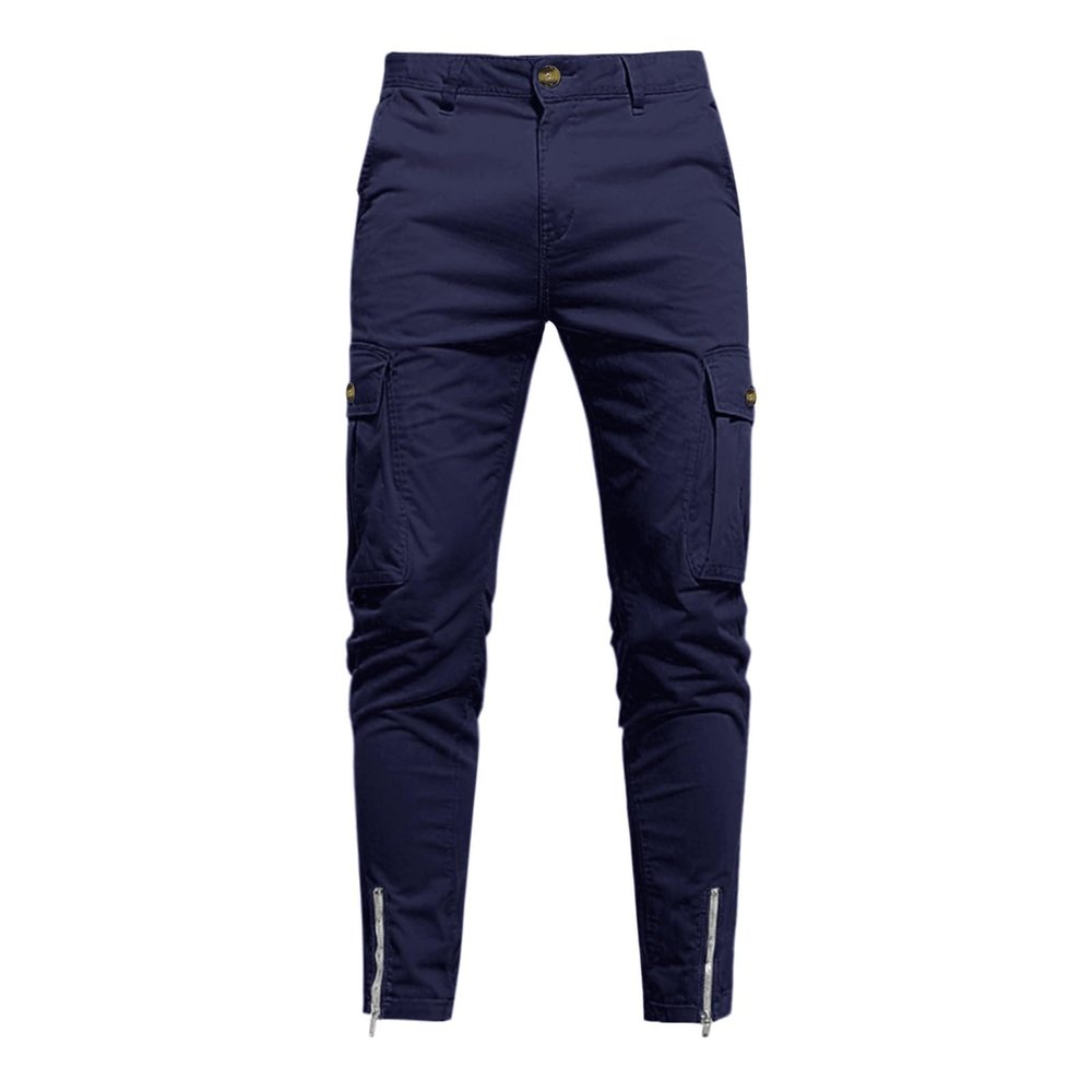 Daily Casual Pants for Men Multi Pocket Cuffs Zipper Belt Tapered Trousers Fashion Outdoor Running Training Overalls