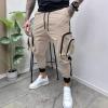 Casual Cargo Pants for Men Drawstring Multi Pocket Bound Feet Tapered Trousers Trendy Baggy Gym Spring Fall Overalls view 2