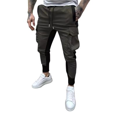 Casual Cargo Pants for Men Drawstring Multi Pocket Bound Feet Tapered Trousers Trendy Baggy Gym Spring Fall Overalls
