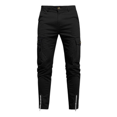 Daily Casual Pants for Men Multi Pocket Cuffs Zipper Belt Tapered Trousers Fashion Outdoor Running Training Overalls