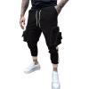 Casual Cargo Pants for Men Drawstring Multi Pocket Bound Feet Tapered Trousers Trendy Baggy Gym Spring Fall Overalls
