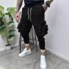 Casual Cargo Pants for Men Drawstring Multi Pocket Bound Feet Tapered Trousers Trendy Baggy Gym Spring Fall Overalls view 2