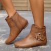 Women's Ankle Boots Low Heel Slouch Flat Comfort Side Zip Ankle Booties Arch Support Buckle Dress Short Boots view 4