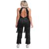 renvena Women's Shiny Sequins Sleeveless Jumpsuit Tiered Tassel Rompers Latin Salsa Rumba Costume Black Medium view 2