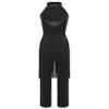 renvena Women's Shiny Sequins Sleeveless Jumpsuit Tiered Tassel Rompers Latin Salsa Rumba Costume Black Medium view 3