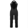 renvena Women's Shiny Sequins Sleeveless Jumpsuit Tiered Tassel Rompers Latin Salsa Rumba Costume Black Medium view 4