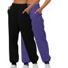 2PC Baggy Sweatpants for Women Trendy Y2k Streetwear High Waisted Wide Leg Athletic Joggers Pants Fleece Lounge Pants Black view 1