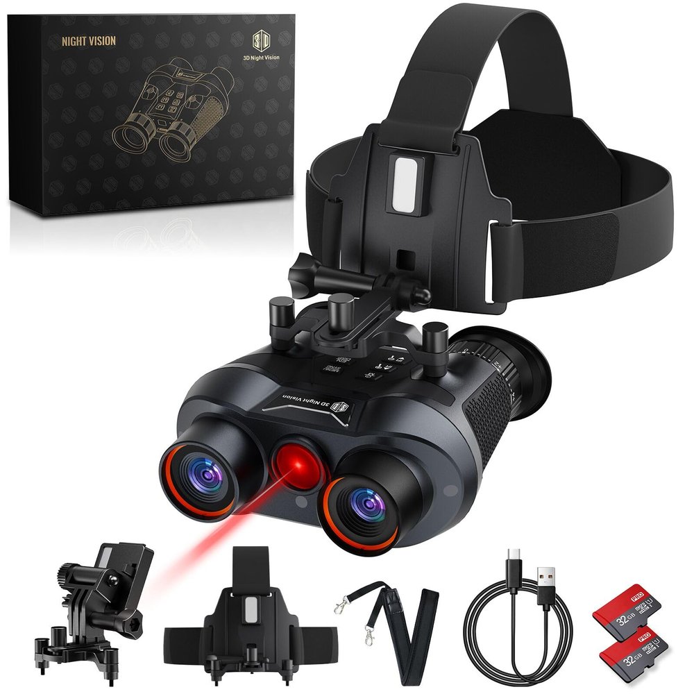 3D VR Infrared Night Vision Goggles - 7-Level IR Head Mounted Binoculars with Auto Wake, 36MP UHD Photos, 4K Video, Built-in Large Screen,6X Zoom, 232GB TF Card for Camping Surveillance