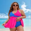 Edelqual Womens Plus Size Tankini Swimsuit Two Piece Tummy Control Bathing Suits Swim Dresses Swimwear Modest Curvy Trip 2025 Vacation Outfits (Red & Blue Stitching,XL) view 2