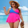 Edelqual Womens Plus Size Tankini Swimsuit Two Piece Tummy Control Bathing Suits Swim Dresses Swimwear Modest Curvy Trip 2025 Vacation Outfits (Red & Blue Stitching,XL) view 3
