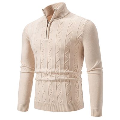 Men's Turtleneck Quarter-Zip Pullover Sweater Ribbed Lightweight Knit Jumper Slim Casual Cable Knit Tops