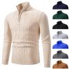Men's Turtleneck Quarter-Zip Pullover Sweater Ribbed Lightweight Knit Jumper Slim Casual Cable Knit Tops view 2