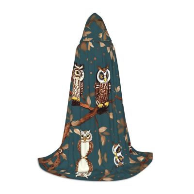 JIPOFD Owls On Tree Branches Hooded Cloak Long Cape For Halloween Cloak Costumes Hoodedcape Masquerade Dress Up Costume