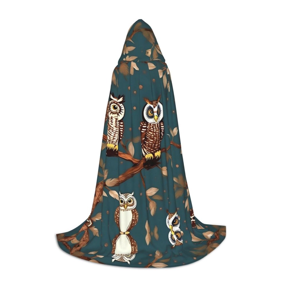 JIPOFD Owls On Tree Branches Hooded Cloak Long Cape For Halloween Cloak Costumes Hoodedcape Masquerade Dress Up Costume