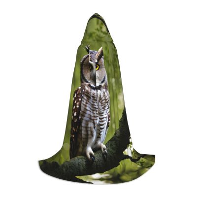 JIPOFD Owl Tree Branches Hooded Cloak Long Cape For Halloween Cloak Costumes Hoodedcape Masquerade Dress Up Costume