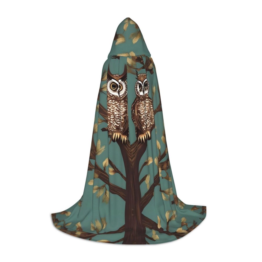 JIPOFD Owl Tree Branches Hooded Cloak Long Cape For Halloween Cloak Costumes Hoodedcape Masquerade Dress Up Costume