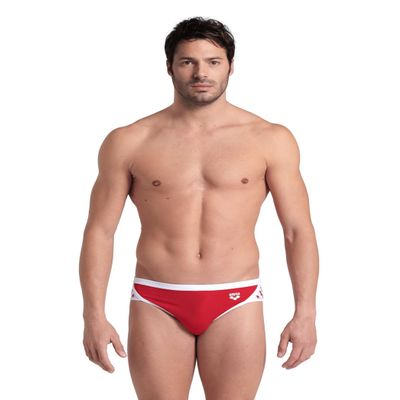 ARENA Men's Icons Swim Brief Solid MaxLife Athletic Swimwear Professional Training Swimsuit Trunk Sports Bathing Suit, Red/White, US Size 34