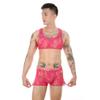 Sipumia Men's Sexy Gay Lace Vest Paired with Shorts Tight Fitting High Stretch Sleeveless Top Set-CMF281 Fuchsia M view 3