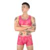 Sipumia Men's Sexy Gay Lace Vest Paired with Shorts Tight Fitting High Stretch Sleeveless Top Set-CMF281 Fuchsia M view 4