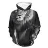 Black And White Animal Lion Adult Hoodies Pullover Hooded Sweatshirts Long Sleeve Sweater Tops with Pocket 4XL view 1