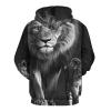 Black And White Animal Lion Adult Hoodies Pullover Hooded Sweatshirts Long Sleeve Sweater Tops with Pocket 4XL view 3