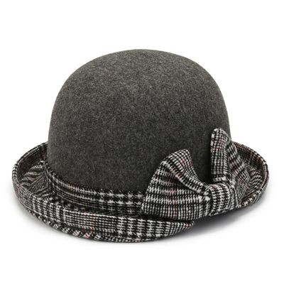 2025 Elegant Bow Fedora Hat for Women Vintage Wool Felt Cloche Hat Fashion Bucket Hat Classic Church Bowler Hats(Gray)