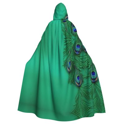 Green Peacock Feather Print Unisex Adults Hooded Cloak Cape,Hooded Robe Cloak,Oversized Hood Cloak,Halloween Cloak