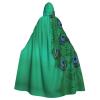 Green Peacock Feather Print Unisex Adults Hooded Cloak Cape,Hooded Robe Cloak,Oversized Hood Cloak,Halloween Cloak view 1