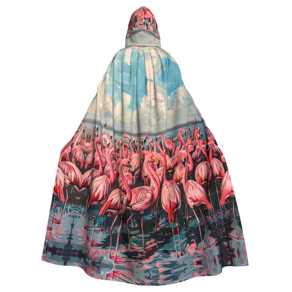 Flamingo Print Unisex Adults Hooded Cloak Cape,Hooded Robe Cloak,Oversized Hood Cloak,Halloween Cloak