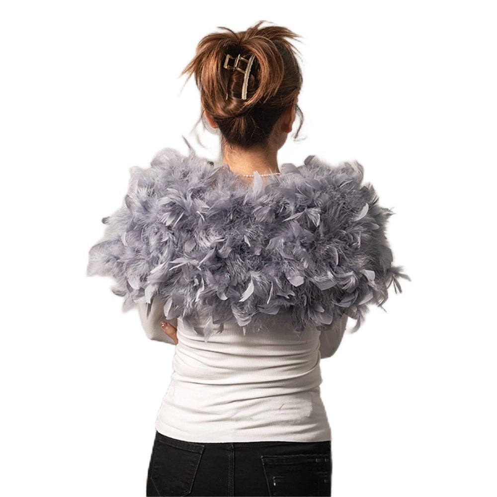 LUNCHS Bridal Shawl Holiday Shows Halloween Costume Shawl Wraps for Women Winters Wedding Dress Topper Feather Shawl for Women Frock(Grey)
