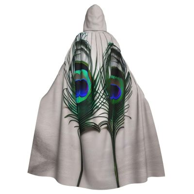 Peacock Feather Print Unisex Adults Hooded Cloak Cape,Hooded Robe Cloak,Oversized Hood Cloak,Halloween Cloak