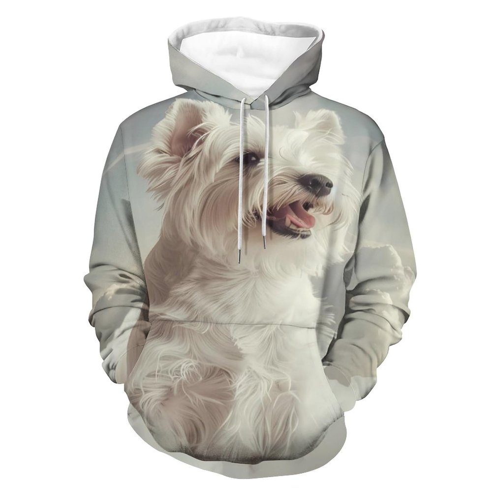 Terrier Dog Angel Adult Hoodies Pullover Hooded Sweatshirts Long Sleeve Sweater Tops with Pocket 4XL