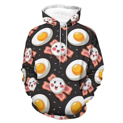 Eggs Bacon Adult Hoodies Pullover Hooded Sweatshirts Long Sleeve Sweater Tops with Pocket 4XL