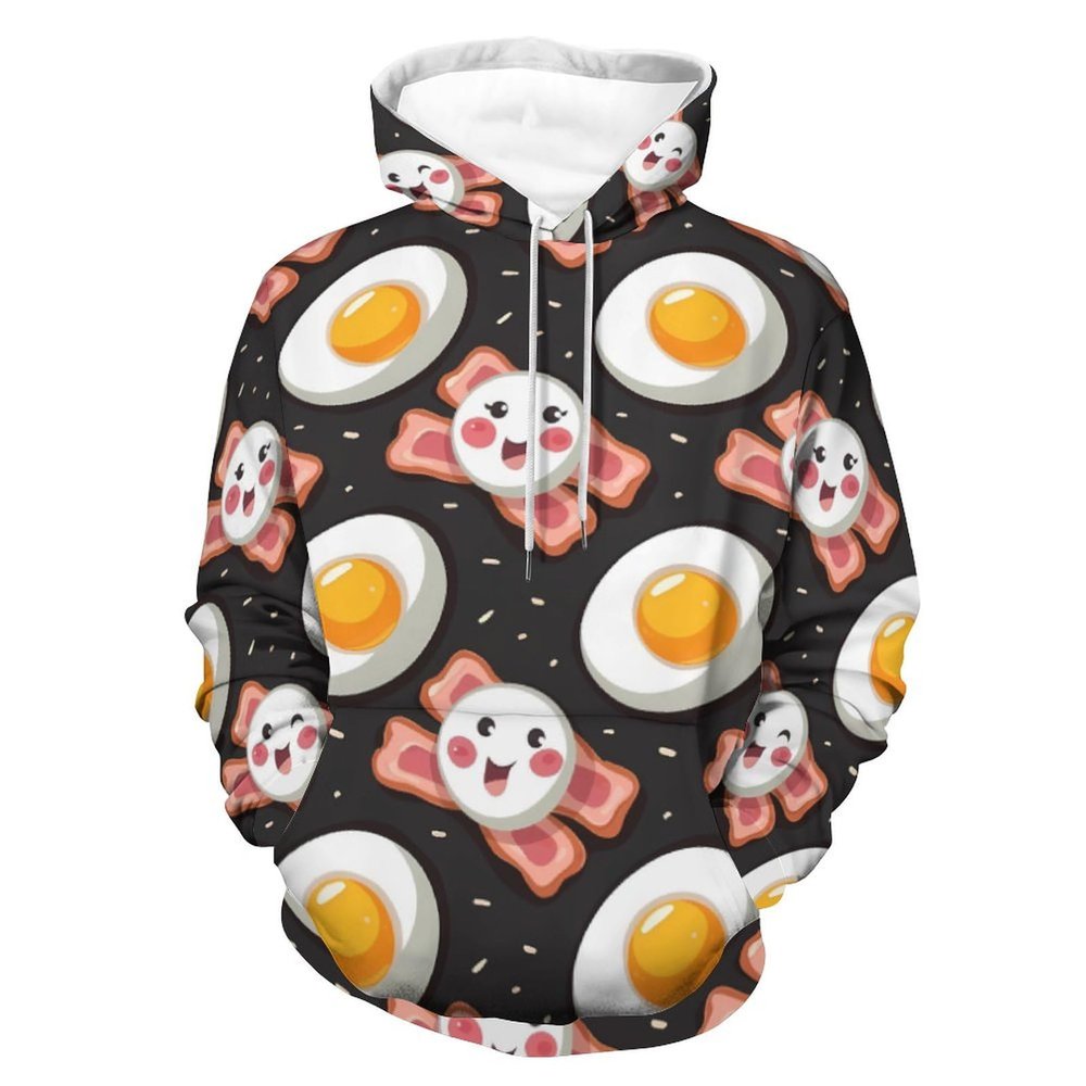 Eggs Bacon Adult Hoodies Pullover Hooded Sweatshirts Long Sleeve Sweater Tops with Pocket 4XL