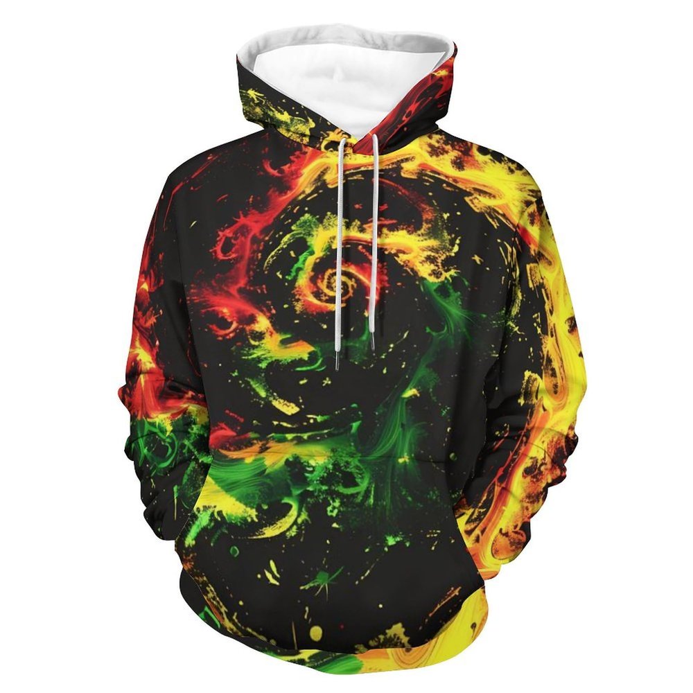 Tie Dye Rasta Web Adult Hoodies Pullover Hooded Sweatshirts Long Sleeve Sweater Tops with Pocket 2XL