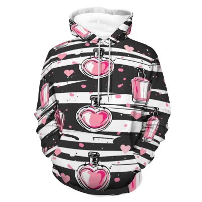 Make Up Theme Pattern with Perfume Adult Hoodies Pullover Hooded Sweatshirts Long Sleeve Sweater Tops with Pocket 3XL