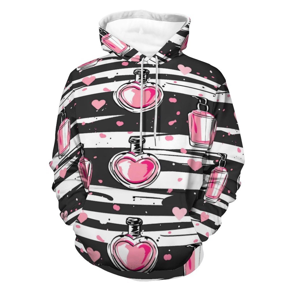 Make Up Theme Pattern with Perfume Adult Hoodies Pullover Hooded Sweatshirts Long Sleeve Sweater Tops with Pocket 3XL