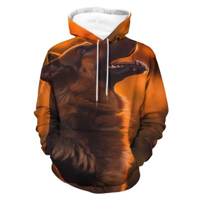 German Shepherd Print Adult Hoodies Pullover Hooded Sweatshirts Long Sleeve Sweater Tops with Pocket 4XL