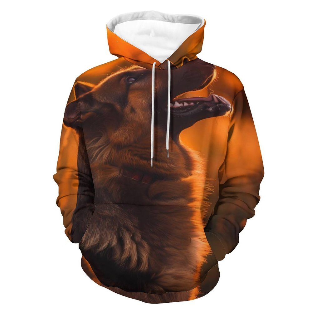 German Shepherd Print Adult Hoodies Pullover Hooded Sweatshirts Long Sleeve Sweater Tops with Pocket 4XL
