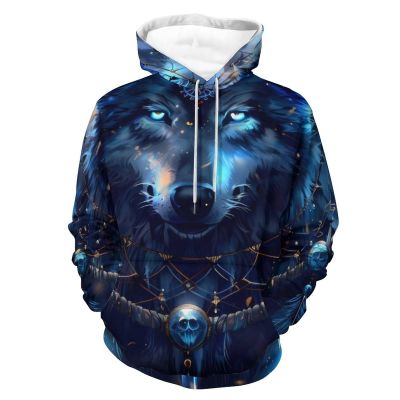Wolf Dream Catcher Adult Hoodies Pullover Hooded Sweatshirts Long Sleeve Sweater Tops with Pocket 2XL