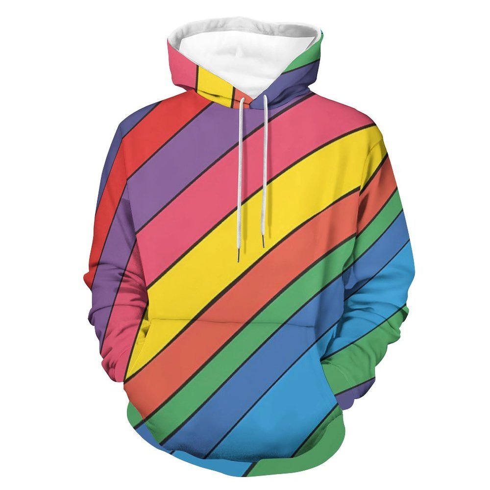 Rainbow Print Adult Hoodies Pullover Hooded Sweatshirts Long Sleeve Sweater Tops with Pocket 4XL