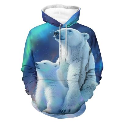 Polar Bear Animal Adult Hoodies Pullover Hooded Sweatshirts Long Sleeve Sweater Tops with Pocket M