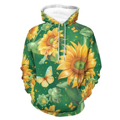Sunflower Farmhouse Floral Adult Hoodies Pullover Hooded Sweatshirts Long Sleeve Sweater Tops with Pocket 2XL