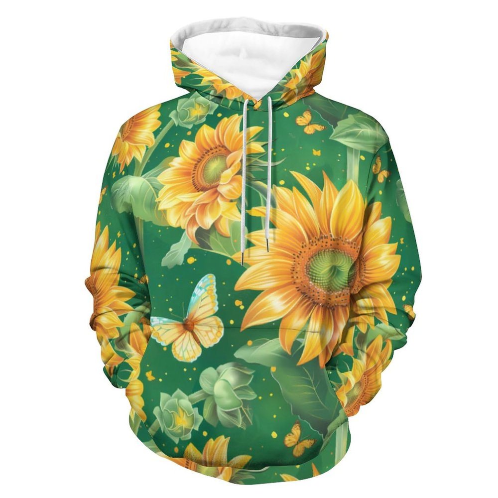 Sunflower Farmhouse Floral Adult Hoodies Pullover Hooded Sweatshirts Long Sleeve Sweater Tops with Pocket 2XL
