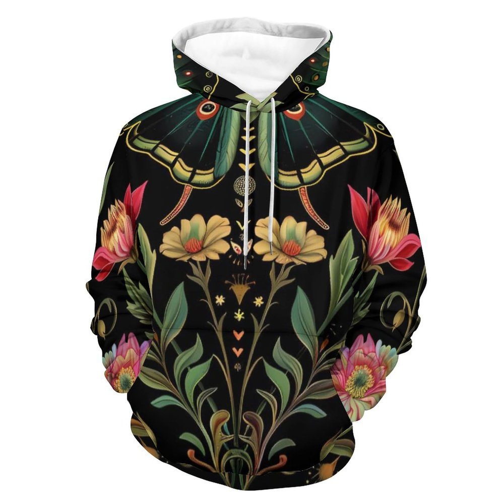 Plant Nature Flower Moth Moon Adult Hoodies Pullover Hooded Sweatshirts Long Sleeve Sweater Tops with Pocket M
