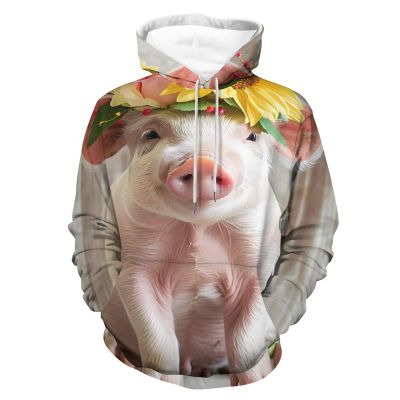Funny Pigs Farm Animal Adult Hoodies Pullover Hooded Sweatshirts Long Sleeve Sweater Tops with Pocket 2XL