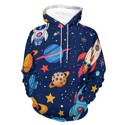 Spaceship Astronaut Adult Hoodies Pullover Hooded Sweatshirts Long Sleeve Sweater Tops with Pocket XL