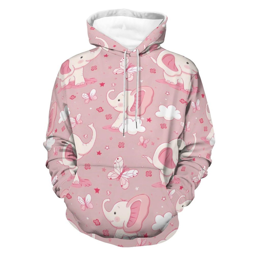 Elephant Butterfly Adult Hoodies Pullover Hooded Sweatshirts Long Sleeve Sweater Tops with Pocket 5XL